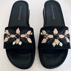 Donald J. Pliner Black Slides with Floral Design